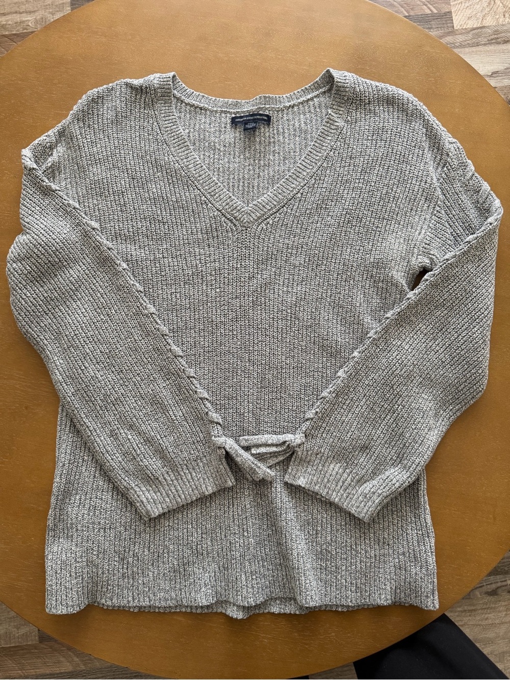 American Eagle Outfitters Light Gray V-Neck Tie-Front Sweater